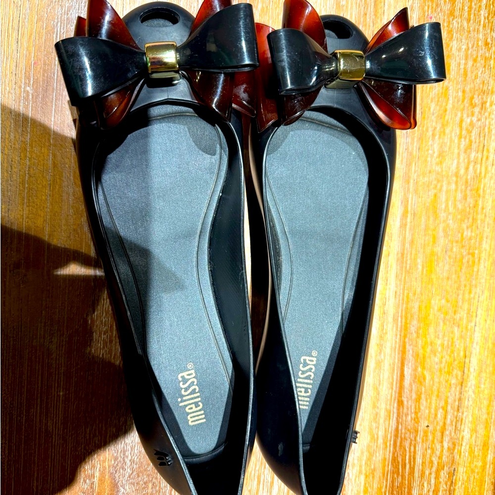 Melissa Women's Ultragirl Twin Bow Ballet Flats - Black and Tortoiseshell Bow